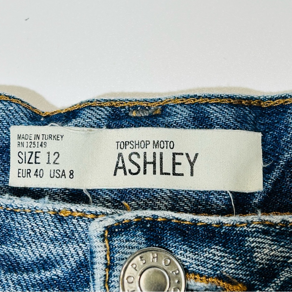 Topshop jean shorts Ashley High rise jean shorts distressed women size 12 - Picture 3 of 7